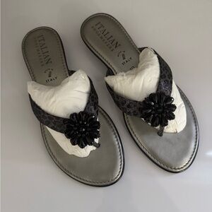 Italian Shoemakers Black and Silver Embellished Sandals